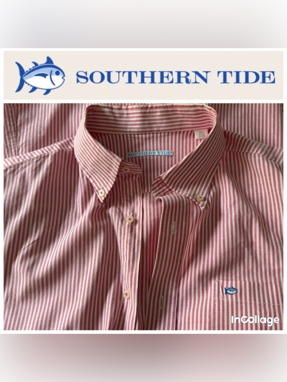 Southern Tide Pink and White Striped Dress Shirt